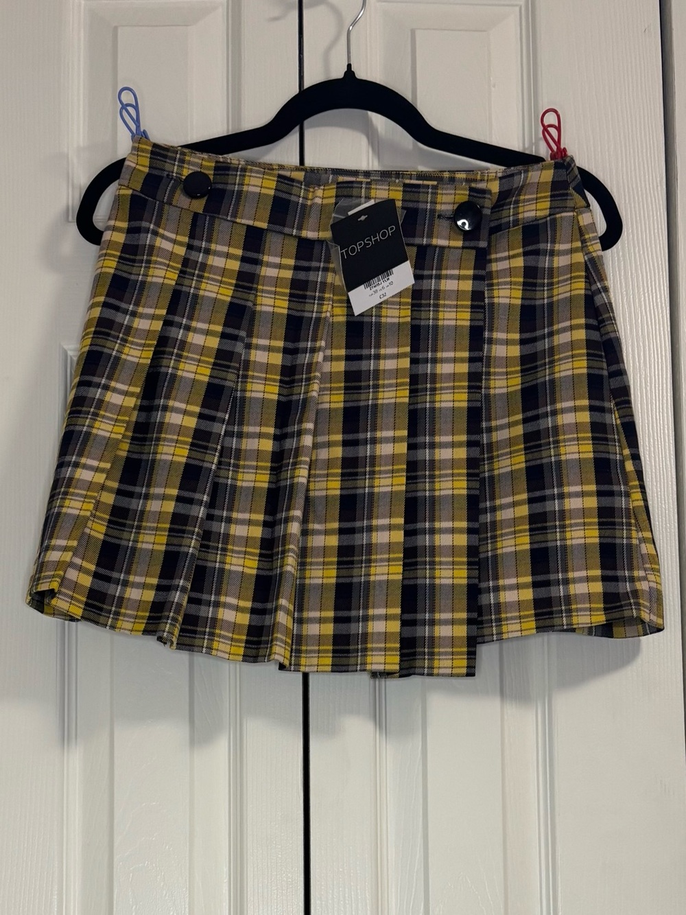 Topshop Yellow Plaid Pleated Mini Skirt with Buttons / US 6 / NWT